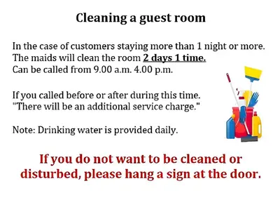 a flyer for cleaning a guest room with a text box at xx BAO Patong Beach Phuket - เบา ป่าตองบีช in Patong Beach