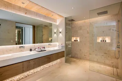 a bathroom with a sink and a shower at Villa Amaravida in Ko Lek