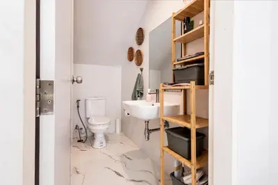 a bathroom with a sink and a toilet at ORIGINAL DESIGNED 2BR TownHouse6 MonkeyHill in Ban Sam Kong