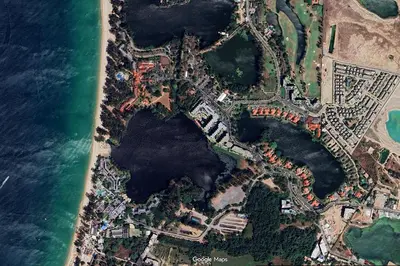 an aerial view of a beach and the ocean at Laguna Lakeshore Villas Residence - Spacious Townhouse with Tropical Pool Access in Bang Tao Beach