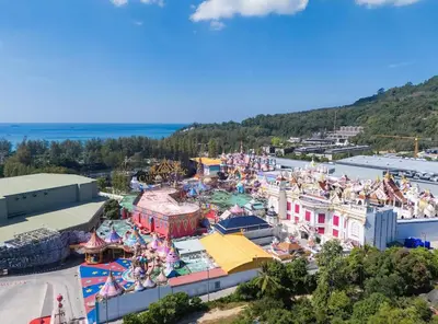 an aerial view of an amusement park with a roller coaster at Fantasea Condominium Kamala in Kamala Beach