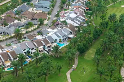 an aerial view of a house with palm trees at V192 Brand New Golf side 5BR Villa with Private Pool in Kathu