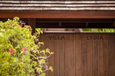 a wooden door with the words villa hylda on it at Villa Lydia, Koh Yao Noi in Ko Yao Noi
