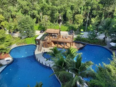 an aerial view of a resort with a blue pool at B9 Ватсап669З5В2I976 in Nai Yang Beach