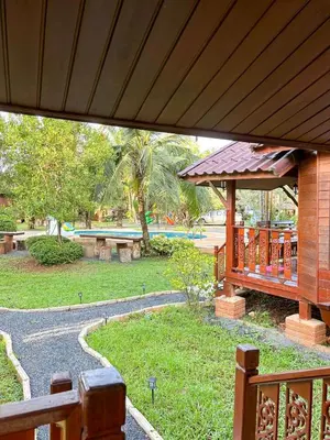 a view of a park with a gazebo at Sun-San Thalane Resort in Ban Laem