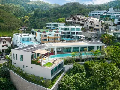 an aerial view of a building with a pool at Elite Villa Patong Phuket in Patong Beach