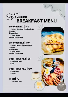 a menu for a breakfast menu with eggs and pancakes at SET INN restaurant & bar in Kata Beach
