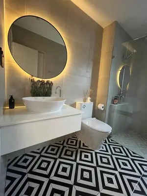 a bathroom with a sink and a toilet and a mirror at МЕ4 Halo NEW2 ВатСaп66935B2I976 in Nai Yang Beach