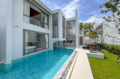 an image of a house with a swimming pool at New Tropical Modernity! 3BR Pool Villa LuxPride4 L21 near Laguna Phuket in Bang Tao Beach