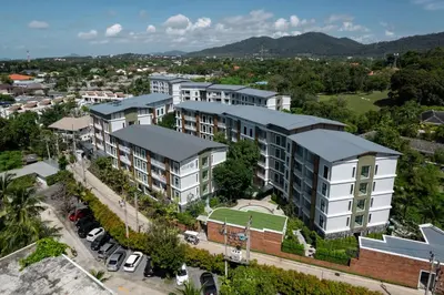 an aerial view of a city with buildings at Cozy apartment in Title V 400 m to Rawai Beach in Rawai Beach