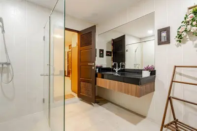 a bathroom with a sink and a shower at Karon View 2 Bed 5 Minutes walk to Karon Beach 11 in Karon Beach