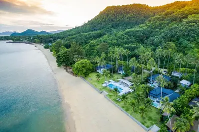 an aerial view of a resort on a beach at Baan Klong II in Ko Yao Noi
