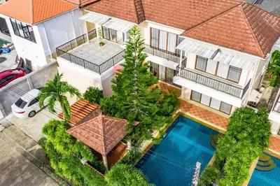 an aerial view of a house with a swimming pool at Villa Belloro Bang Tao 3BR East Residence in Ban Pak Lak