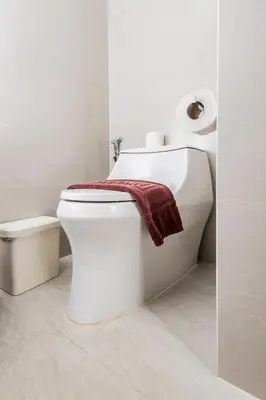 a bathroom with a toilet with a towel on it at Suite Aura 1BR PoolsGyms Shuttle to Nai Harn in Rawai Beach