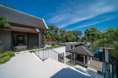 an aerial view of a house with a balcony at Villa Marina Cape Yamu Luxury 6 Bedroom Seaview Villa, Free Breakfast, Airport Pickup and Drop-off, Servant in Ko Lek