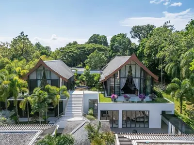 an aerial view of a house with trees at Villa Marina Cape Yamu Luxury 6 Bedroom Seaview Villa, Free Breakfast, Airport Pickup and Drop-off, Servant in Ko Lek