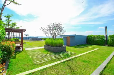 a yard with a gazebo and a garden at Vista Phuket Old Town Gym Pool Wifi Netflix Walk to All in Phuket Town