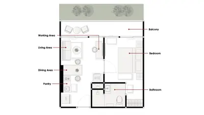 a floor plan of a bathroom at Rawai Beach - 1 BR Cozy Condo in Nai Harn Beach