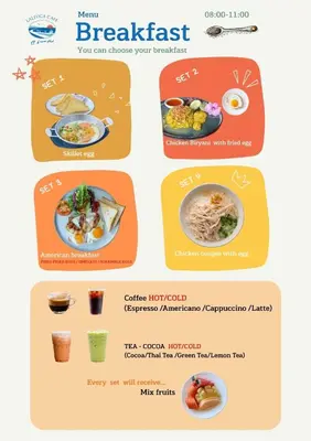 a page of a breakfast menu with different foods at Laleuca At Laemhad Kohyaoyai in Ko Yao Yai