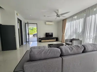 a living room with a couch and two chairs at Laguna Park 2 Villa 3 bedroom in Ban Phru Champa