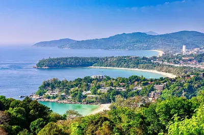a view of a beach with trees and water at Kata Tropical Heights Villa - 4BR Private Pool in Kata Beach