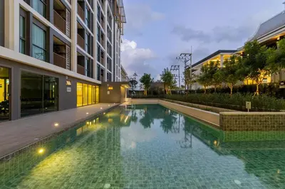 a swimming pool in the middle of a building at C226 Brand-New Top Location Near Beach Clubs in Bang Tao Beach