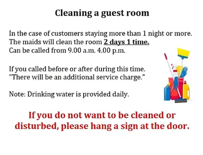 a flyer for cleaning a guest room with a text box at xx GO INN Patong Beach Phuket - โกอินน์ ป่าตอง in Patong Beach