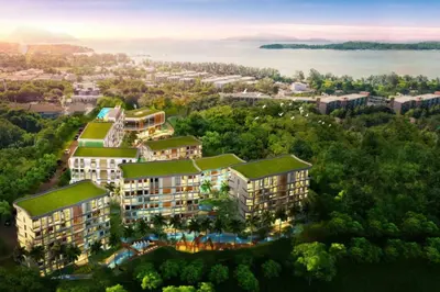an aerial view of a building with green roofs at Modern studio in Rawai 600m from the beach in Rawai Beach