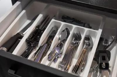a drawer filled with utensils in a kitchen at Lynn Villa - 3 Bedrooms with Private Pool in Rawai Beach