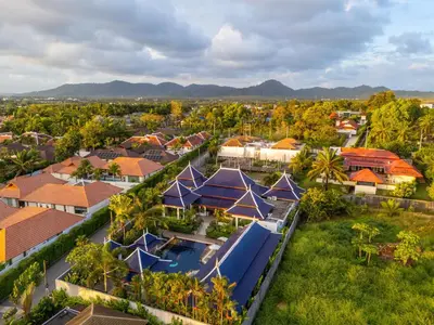 an aerial view of a resort at Luxurious 8bedroom villa in Bangtao Large private pool Group vacation villa Free maid and private kitchen service Extended in Bang Tao Beach