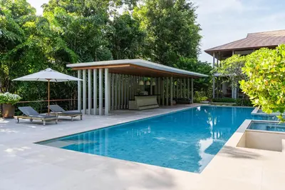a swimming pool with a gazebo and a house at Villa Princess Maria in Kata Beach