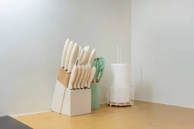 a knife block holder sitting on a table at Loft with pool & patio - 8 min to Rawai beach - 