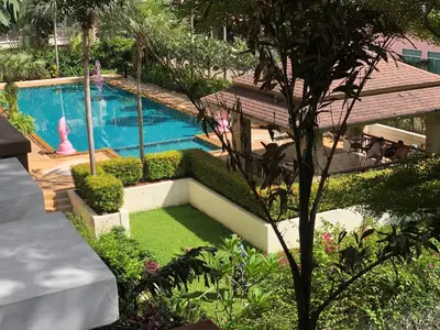 an overhead view of a swimming pool in a garden at Phuket Villa Patong Pool-Garden View in Patong Beach