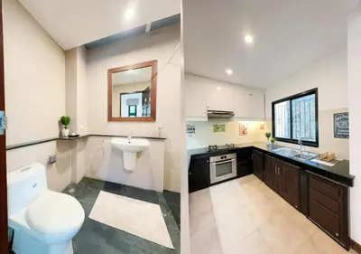 two pictures of a bathroom with a toilet and a sink at 3 Bedroom Renovated Villa 3 minutes to the beach in Karon Beach
