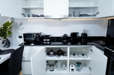 a kitchen with a counter top with a coffee maker at апартаменты с двумя спальнями in Karon Beach
