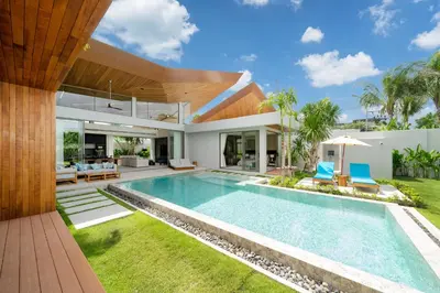 an image of a swimming pool in a house at Zenithy Morden Pool and Garden Villa near Bangtao Beach in Ban Pak Lak