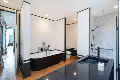 a bathroom with a tub and a shower and a toilet at MONO Villa Bang Tao 3 bedroom modern pool villa in Ban Pak Lak