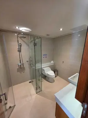a bathroom with a glass shower and a toilet at Penthouse 3 bedrooms with sea view and pool - Privilege residence in Patong Beach