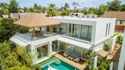 an aerial view of a house with a swimming pool at Akal pool villa 3BR near Laguna, Bangtao & Beach in Bang Tao Beach