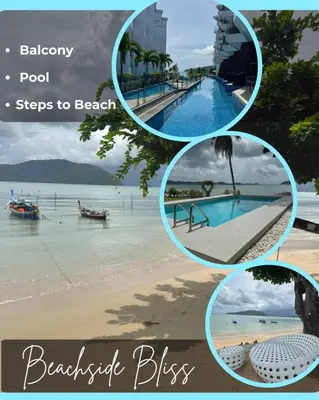a collage of photos of a beach and a swimming pool at Beachside Bliss in Ban Saiyuan (1)