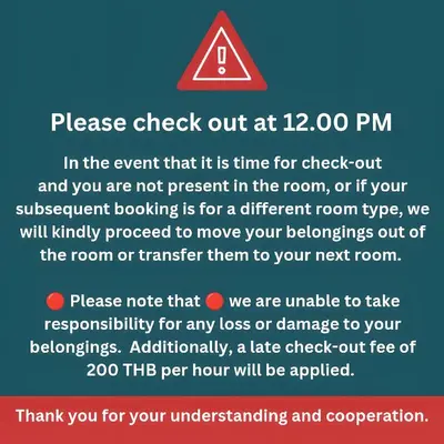 a sign that says please check out at pm at XX GO INN Patong Beach Phuket - โกอินน์ ป่าตอง in Patong Beach