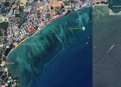 a map of the shoreline of a beach at C239 Best Spot Beachfront 1BR Near Top Beaches in Rawai Beach
