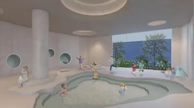 a rendering of a room with children playing in the water at Myneris Hotel, Phuket Karon Beach in Karon Beach