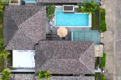 an overhead view of a roof with a swimming pool at 3 BR coco B6 Pool Villa Kamala Beach in Kamala Beach