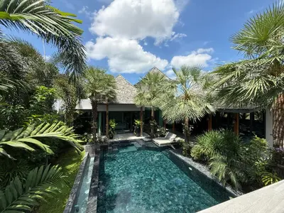 an image of a swimming pool in front of a house at Luxury Pool Villa Near Laguna - Gym, Jacuzzi & Cinema in Phuket