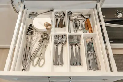 a drawer filled with utensils in a kitchen at Nai Harn Beach Holiday Home - Rawai 4bdr in Rawai Beach