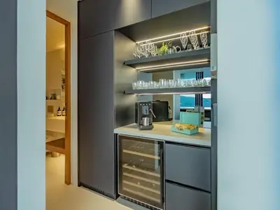 a kitchen with a counter with a coffee maker at NEW Luxury 4BR Villa in Layan - Villa Zuma in Layan Beach