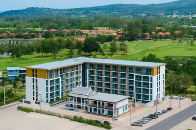 an aerial view of a hotel with a parking lot at The Ozone Condominium 2 bedroom by Search Estate in Phuket Town