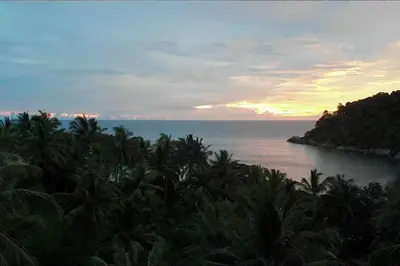 a view of a body of water with palm trees at Seaview 1 BR Apt at VV Patong C301 near Freedom Beach in Patong Beach