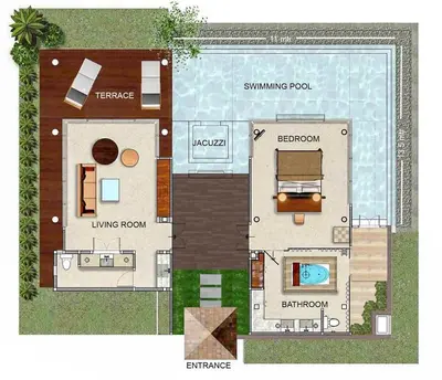a floor plan of a smallominiumominium at The Vijitt Resort - Vijitt Pool Villa in Ban Saiyuan (1)